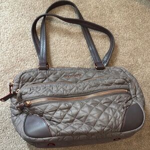 MZ Wallace Quilted Satchel in Gray and Brown